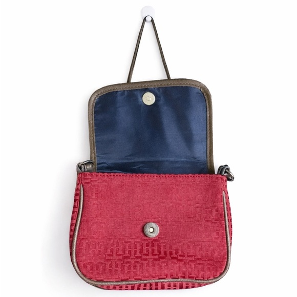 Tommy Hilfiger Mini Dark Red Crossbody Bag with Gold Front Clasp. 7" by 6" - Picture 2 of 3